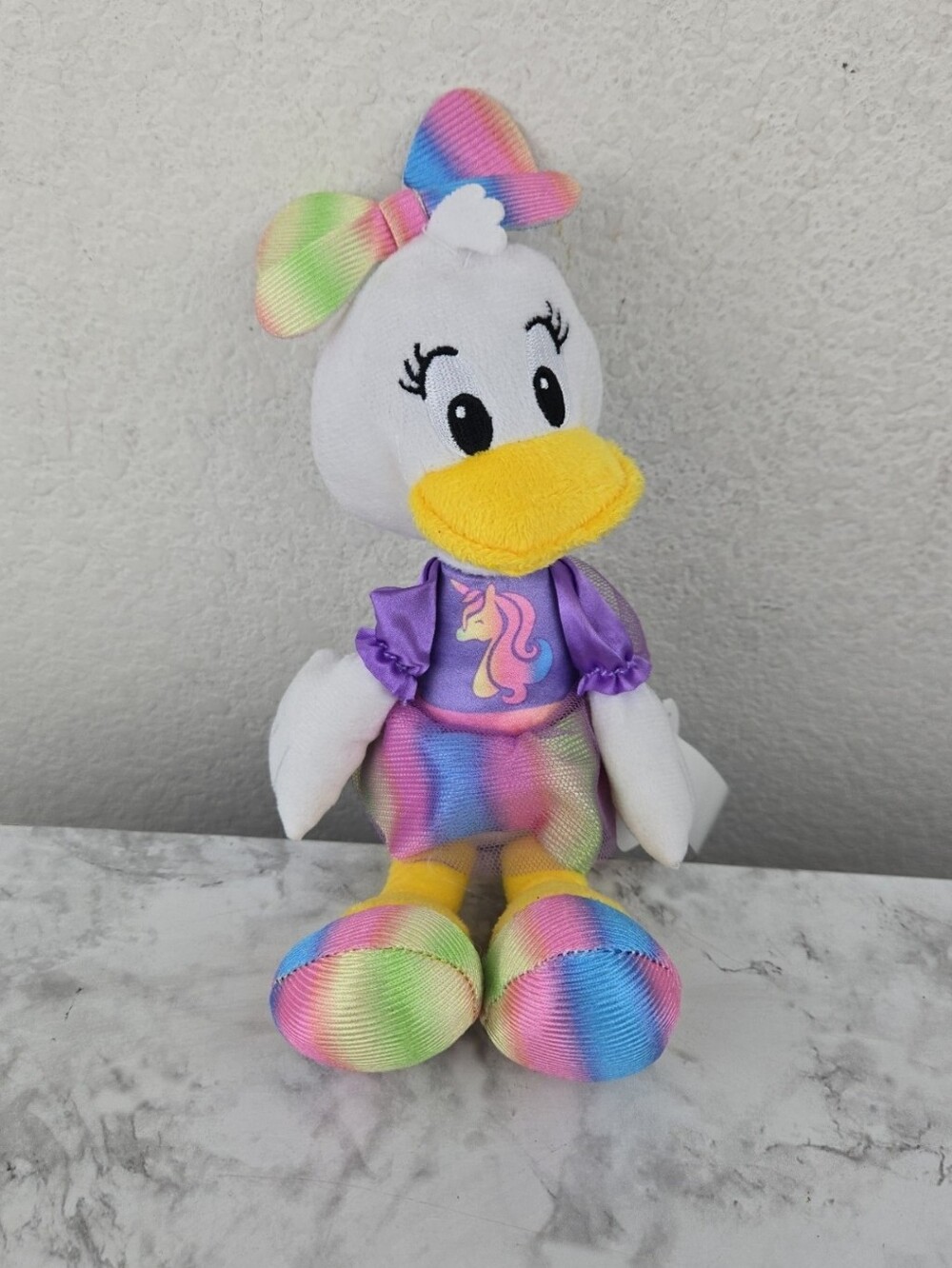Daisy Plush Rainbow Duck Toy with Unicorn Dress - White & Multicolor